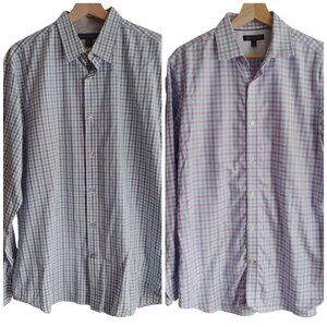 Banana Republic Dress Shirt L Lot of 2 Check Cotton Wrinkle Resistant